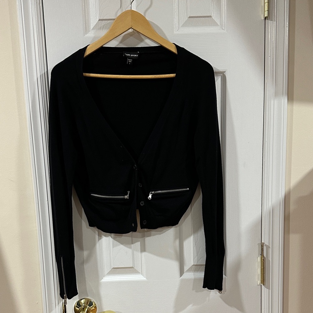 bebe sport Black cropped Cardigan with Silver Accents